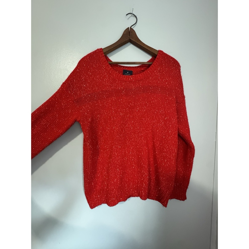 Women's Vintage Boyfriend American Eagle Red Sweater Size Large Gold Threads
